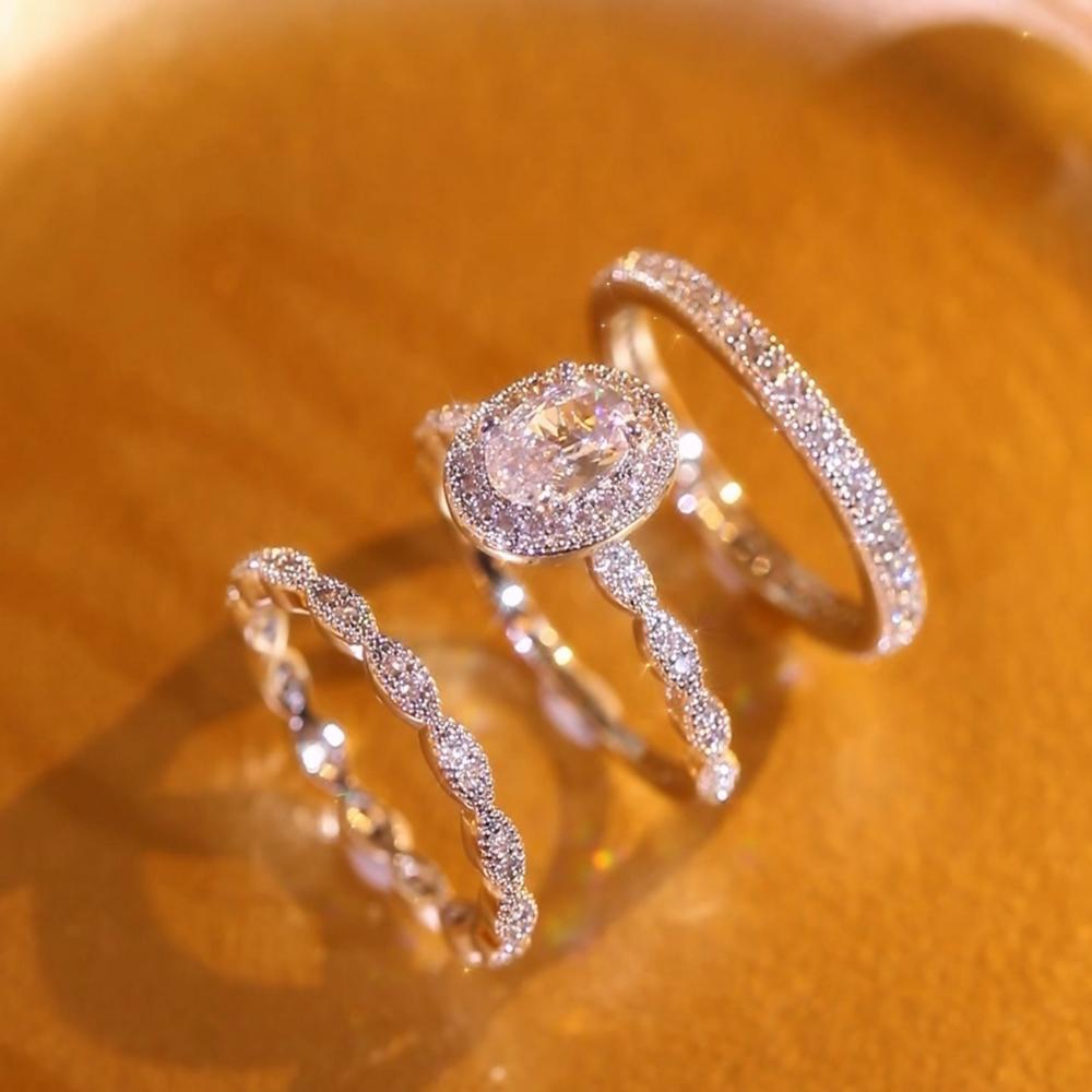 3 Piece Set Stacked Commitment Ring Set Couple Rings Engagement Wedding Eternal Rings Daily Casual Accessories For Parties Banquets Valentine's Day Mother's Day Christmas Gifts