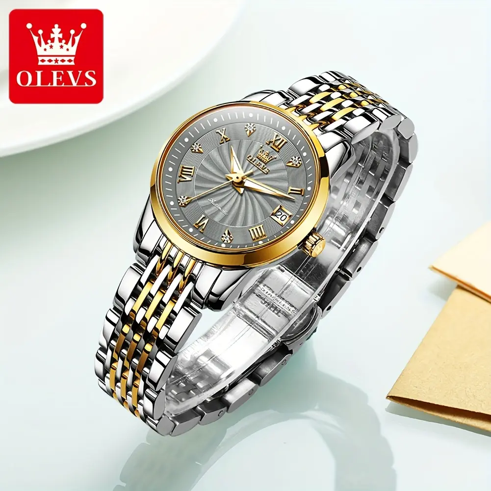 OLEVS Genuine Original Women's Fashion Automatic Mechanical Watch - 36mm Round Dial, Luminescent Hands, Stainless Steel Strap, 30M - 50M Waterproof, Suitable for Casual Business Wear