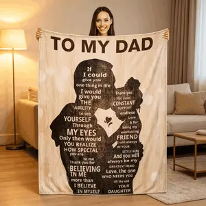 Blankets To My Dad Flannel Blanket Kids Blanket Adult Blanket From Daughter Quote Print Soft Elastic Breathable Warm Throw For Bed Sofa Fathers Day Birthday Christmas Gift