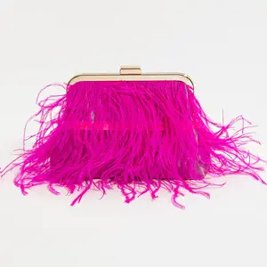 Women's Feather Fringe Clutch Bag / FUCHSIA