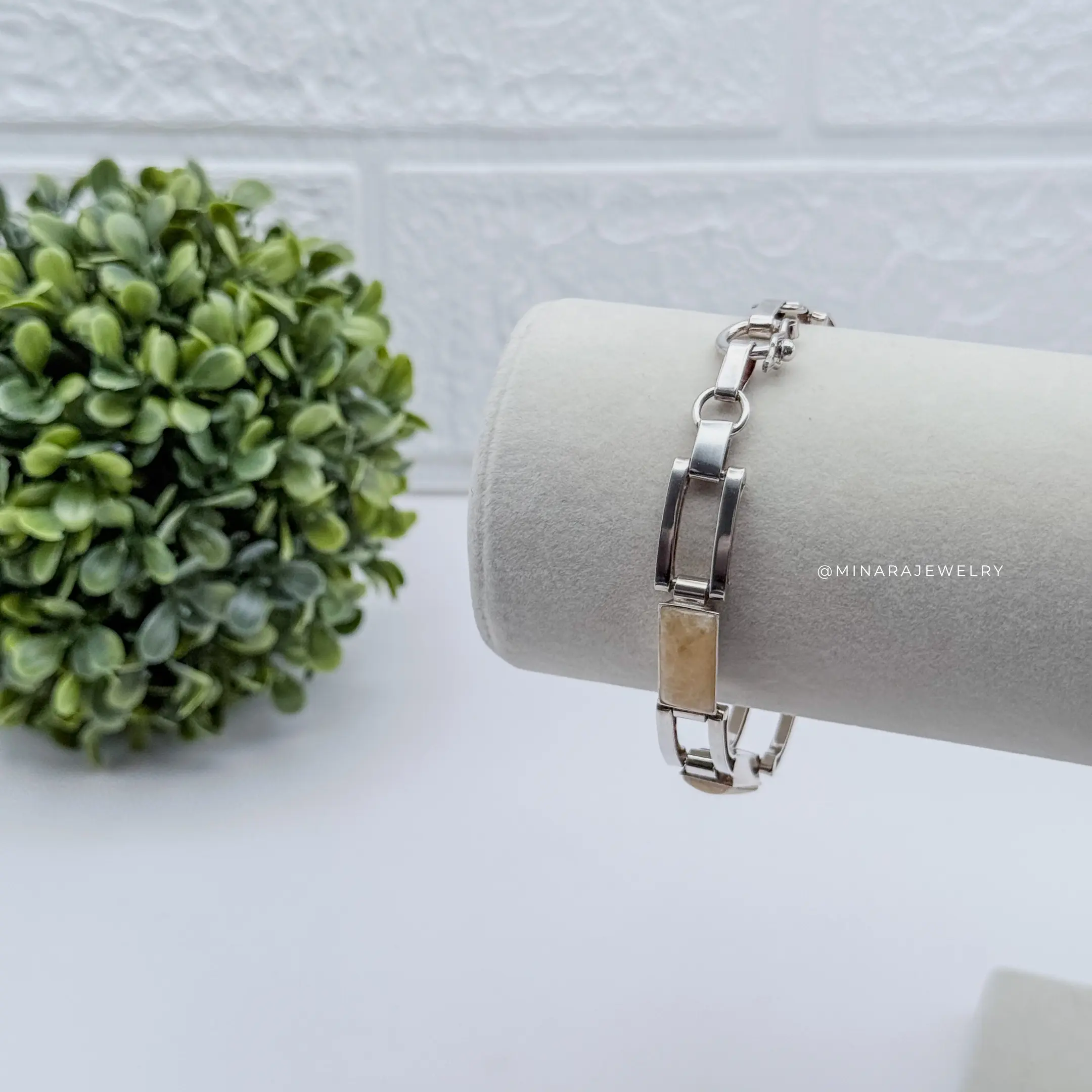 Rectangular 950 Silver Bracelet With Calcite Stone Elegant and Versatile Design for Casual and Formal Occasions