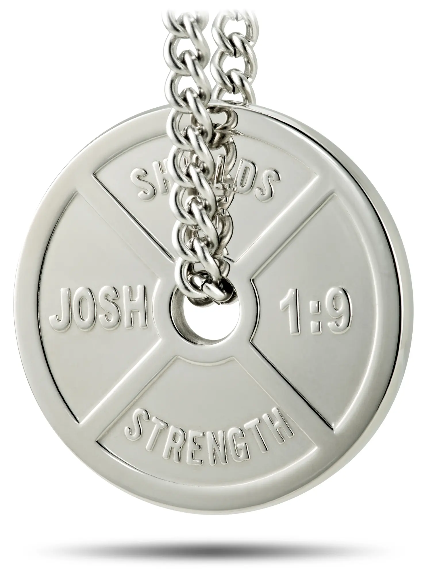 Shields of Strength Men's Weight Plate Necklace | Joshua 1:9