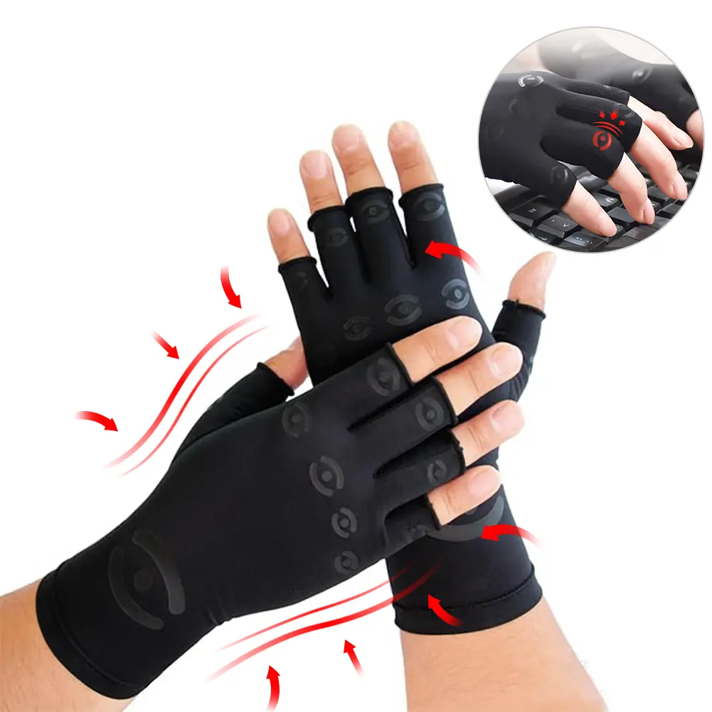 Magnetic Therapy Compression Fingerless Gloves, Office Typing Wrist & Finger Support Gloves, Breathable Joint Relief Gloves