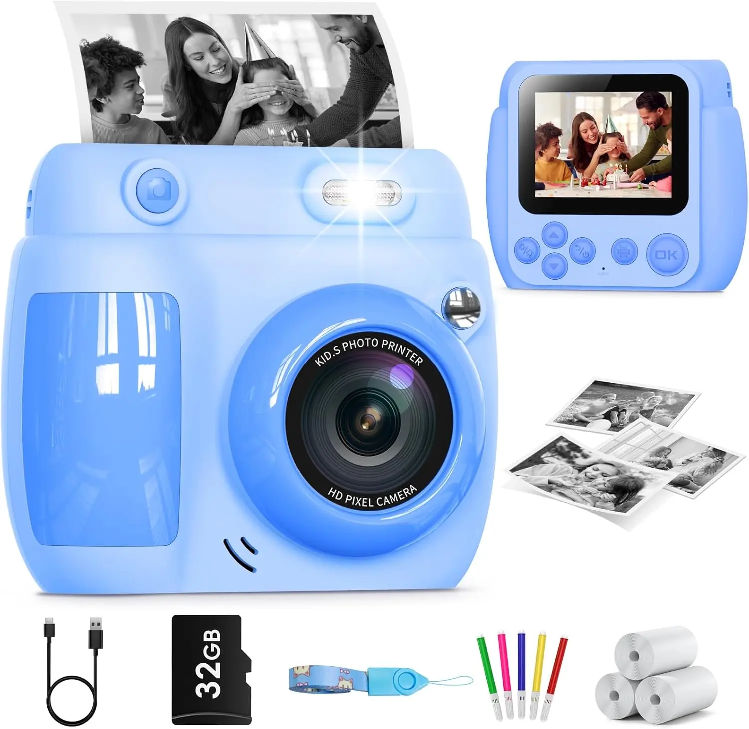 [SummerFinds]Gofunly Kids Camera Instant Print 48MP 1080P HD Video Toys Camera for Kids 3-12 with 3 Rolls Print Paper & 32GB Card Birthday Gifts for Girls Boys summerwins, Photobooth