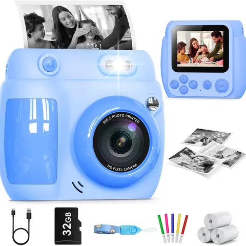 [Halloween Gifts]Gofunly Kids Camera Instant Print 48MP 1080P HD Video Toys Camera for Kids 3-12 with 3 Rolls Print Paper & 32GB Card Birthday Gifts for Girls Boys summerwins, Photobooth, Digital Cameras, Print Function
