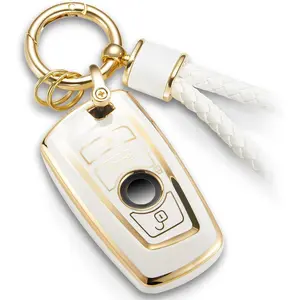 For BMW Key Fob Cover with Metal Braided Rope Keychain for BMW Accessories, Upgraded Soft Key Case for 1 3 4 5 7 Series GT3 5 M3 X3 4 6 Smart Key Shell