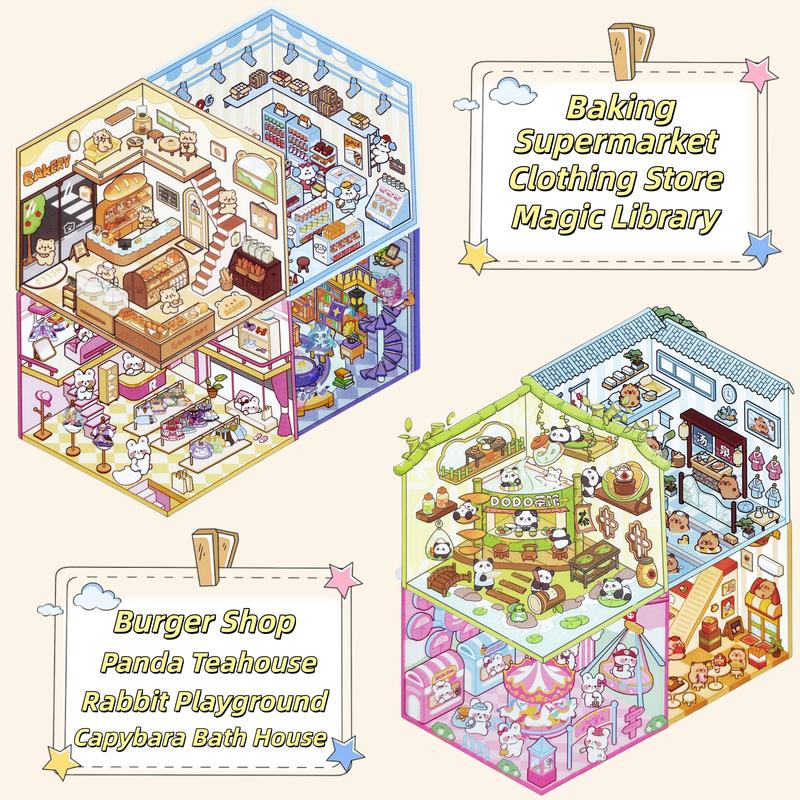 20 Sets DIY 3D House Stickers Scene Collection Book for Kids Adults, with Tweezers Make Your Own Shop House Stickers Therapy for Adult Relief Stress