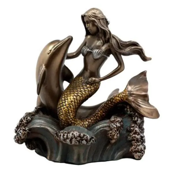 Ebros Mermaid Goddess Embracing Dolphin Nautical Figurine - 4.5"L Nautical Decor, Fine Home Decor Statue for Home Supplies