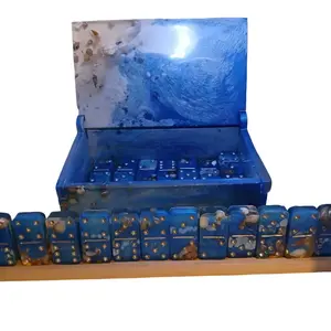 Blue Dominoes Set with Real Sea Shells Resin Material Fun for Family Games and Unique Gift Idea