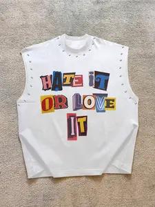 Men's Sleeveless Vest Top, Fitted Tank Top, Graphic Letter Print Round Neck, Stud Design, Casual Streetwear, Gym Workout, All Seasons, Comfortable Fashion, Menswear