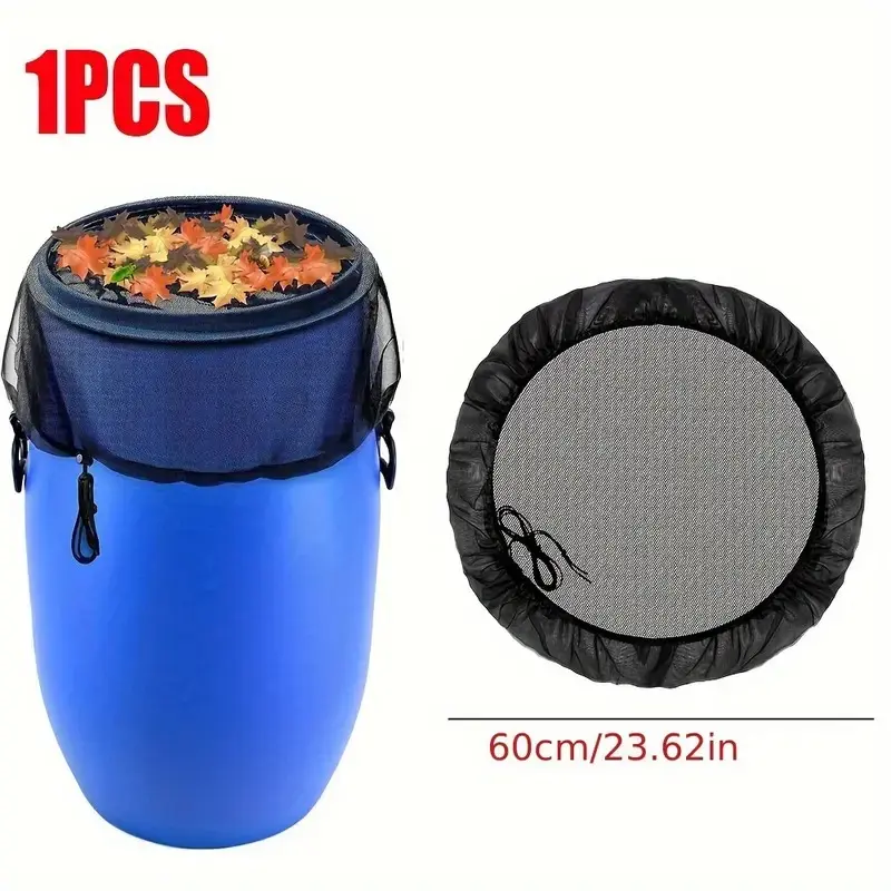 Adjustable Mesh Rain Bucket Lid with Drawstring Filter, Prevents Leaves and Debris, Outdoor Water Tank, Garden Collection Barrel Use