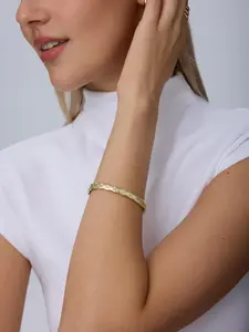 14K Gold Plated Waterproof Quilted Bangle Bracelet – Stainless Steel Hinged Dainty Stackable Bracelet, Trendy Fashion Jewelry for Women