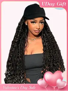 Bohemian Style Long Wigs, Synthetic Braids Hat Wig with Curly Ends & Braided Hair Extensions, Suitable for All Seasons