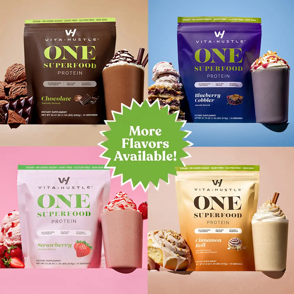 VitaHustle One Superfood 20g Plant Protein Powder - 20G Plant Protein All-in-One Shake, Ashwagandha, Vitamins, Greens, Adaptogens, Probiotics, Vegan, Dairy-Free, Gluten-Free, Non-GMO Mushroom Coffee Blend, Ashwagandha Powder