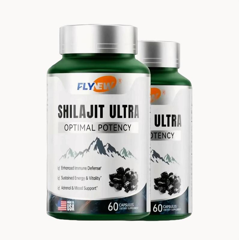 Natural High-Potency FLYNEW Shilajit Ultra I Adaptogen Energy Stamina Immune Antioxidant I Made in USA | 60 Capsules Dietary Supplement Healthcare Fitness Vitamin Edible Organic