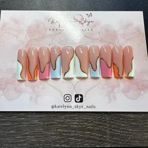 Pastel Color Block Abstract Gel Press on Nails