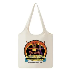 Vintage Cartoon Animatronics Freddy's Pizzeria Canvas Tote Bag for Everyday Use and Shopping Lightweight Reusable Eco Friendly Shoulder Bag Perfect Gift for Halloween Party Cosplay Fans and Themed Birthday Celebrations