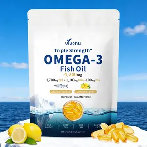 VIVONU OMEGA-3 Fish Oil 100-DAY SUPPLY | No burping NO reflux | Suitable For Long-term Use | Lemon Flavor | 4200mg OMEGA-3 2700mg EPA 1100mg DHA With Vitamin E D3 and K2| Supports Brain Health And Helps Keep Eyes Moist |