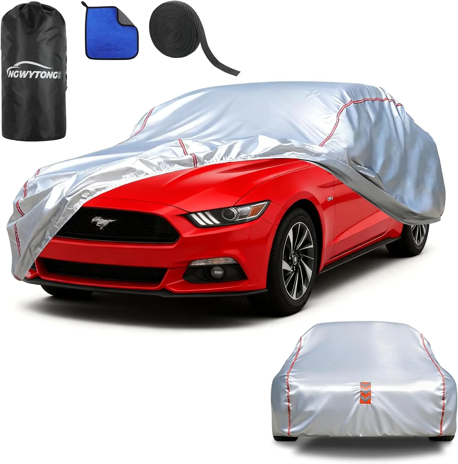 Waterproof All-Weather Durable Water Resistant Car Cover for Ford Mustang 1994-2025 & Chevrolet Camaro 2010-2025, All-Around Fastening, 4 Upgrades, 30s Quick-Install, Durable Cover, Water Resistant Cover