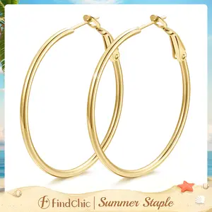 FindChic 14K Gold Plated Lightweight Thin Hoops Earrings for Women Gold Silver Hypoallergenic Stainless Steel Huggies Multiple Size 20/30/40/50/60/70/80/90/100MM Small Large Hoops Earrings Jewelry Gift for Women Girls