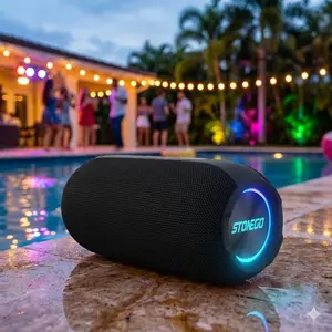 Portable Bluetooth Speaker with Powerful Bass, TWS Pairing, 360° RGB Lights, 5000mAh Battery, IPX7 Waterproof for Outdoor Party, Shower, and Travel
