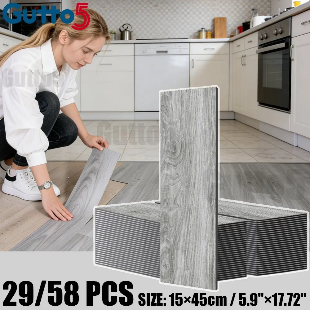29pcs/58pcs Thick Luxury Vintage Wood Grain Pattern Floor Tiles, Self-Adhesive PVC Vinyl Flooring, Easy Install DIY Removable Wall & Floor Stickers, Home