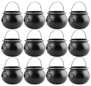 PMU Halloween Cauldron - Blow Mold Plastic Party Accessory - Candy Holder for Kids - Halloween Party Favors & Supplies - 8 Inch Black