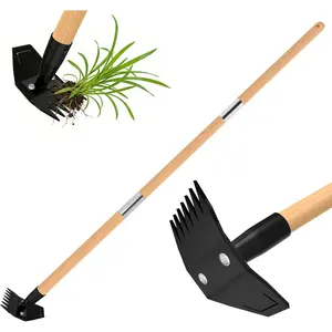 Garden Hoe with Long  Handle, 2 in 1 Weed Puller Tool&Manual Weed Remover, Weed Rake&Grabber, Gardenia Heavy Duty Uprooting Tool for Yard, Lawn and Garden, 49Inch