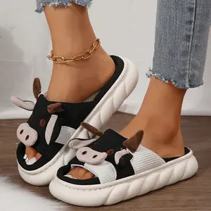 Cow Slippers for Women Men Cartoon Animal Cotton Slippers Fuzzy Plush Cow Slides Warm House Slippers