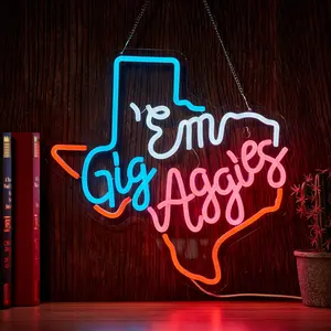 Texas Gig Em Neon Sign for Wall Decor Gig Em Aggies LED Light Bright Eye Catching Display for Fans