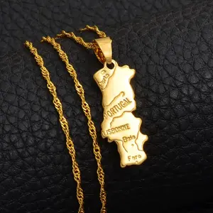 Portugal Map Necklace - Flag Pendant Gifts Pride Jewelry for Men and Women