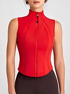 QUEENIEKE Women's Sleeveless Crop Shirts Summer Vest Workout Zip Up Tank Tops Running Athletic Shirt Yoga Camis Jackets