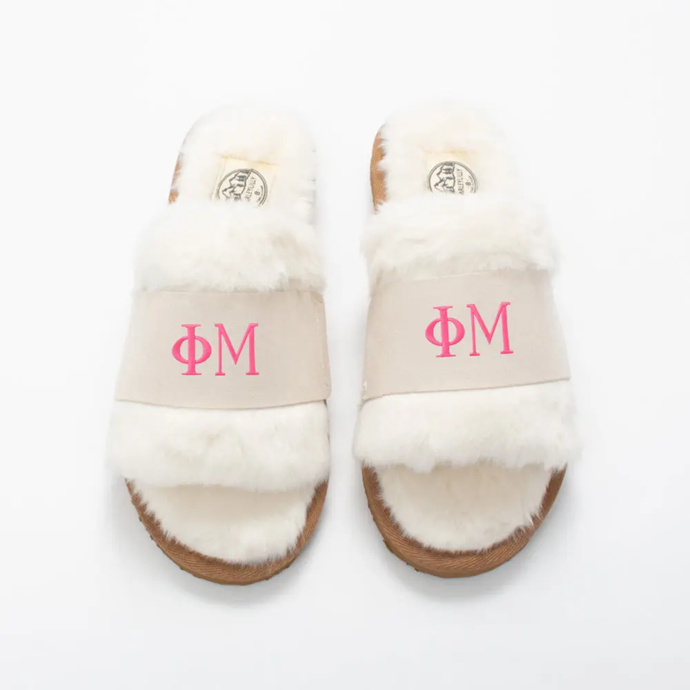 Phi Mu Fuzzy Slippers | Ivory