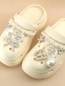 Set of 13 Rhinestone Decorations in Butterfly, Flowers, And Imitation Pearl Designs for Shoe Embellishments, Removable Charms Ideal for Sandals And Garden Footwear, Sparkling Shoe Charms