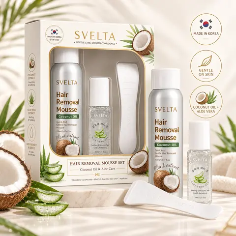 SVELTA Gentle Sensitive Skin Bikini Hair Removal Cream & Mousse Kit - Smooth, Easy-Apply, Fast-Acting Depilatory Foam with Coconut Oil, Aloe Vera Gel, Scraper, 150ml + 30ml Daily Body Care for Adults; Kit Includes Core Components,familyfun