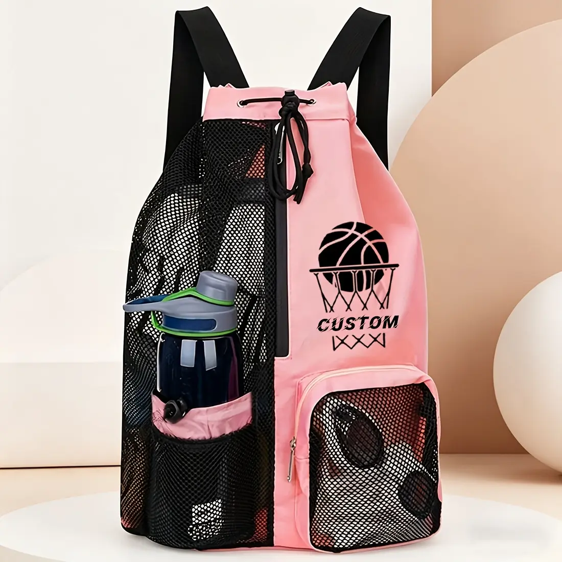 Custom Mesh Drawstring Bag, Sports Backpack, Shoulder Bag Storage Bag, Foldable, with Adjustable Drawstring, Quick-Drying, Lightweight and Multifunctional; Can Be Carried on the Shoulder or by Hand; Dry and Wet Compartments, for Outdoor Activities