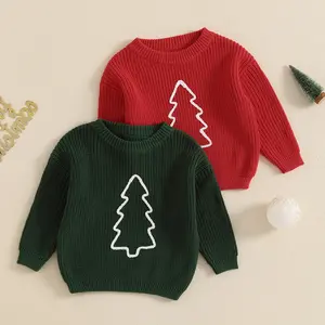 Newborn Infant Toddler Baby Girl Boy Christmas Sweater Long Sleeve Christmas Tree Knit Sweatshirt Pullovers Fall Winter Clothes