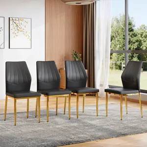 Dining Chairs Set of 4,Modern Dining Room Chair Set of 4, Kitchen Dining Chairs Set for 4, Black Faux Leather Upholstered Dining Chair Set for 4 with Golden Legs, Sillas De Comedor for Dining, Kitchen