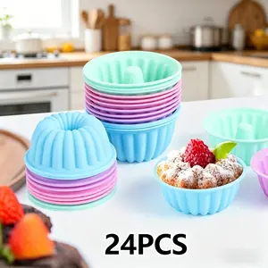 24 Pack Silicone Baking Cups, Kitchen Bakeware, Pumpkin Silicone Baking Cake Molds Nonstick Cupcake Liners Dessert Tray Jelly and Muffin Cups Reusable Heat Resistant Microwave Freezer Dishwasher Safe Chiffon Cake Pudding Bundt Cake Baking Essentials