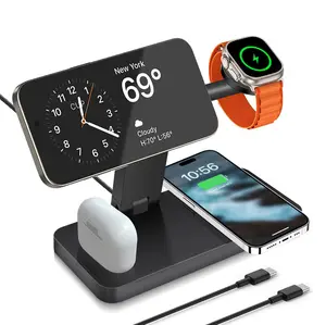 Traveling Wireless Fast Charging Station, Foldable 4-in-1 Magnetic Wireless Charger Stand Compatible with iPhone 17 Air 16 15 14 13 12 Pro Max Plus, Compatible with Apple Watch Ultra/11/10/9/8/7/6/5/SE/4/3/2, Compatible with Airpods Pro/Pro 2/4/3/2