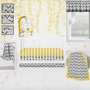 Bacati - Ikat Dots Chevron 10-Piece Crib Bedding Set with Two Crib Sheets -Yellow/Grey Neutral