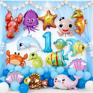 SITAKEYFMHK Ultimate under the sea party set!15pcs cute ocean balloons including starfish, octopus, lobster & giant sea balloon for baby shark birthday celebrations🎉