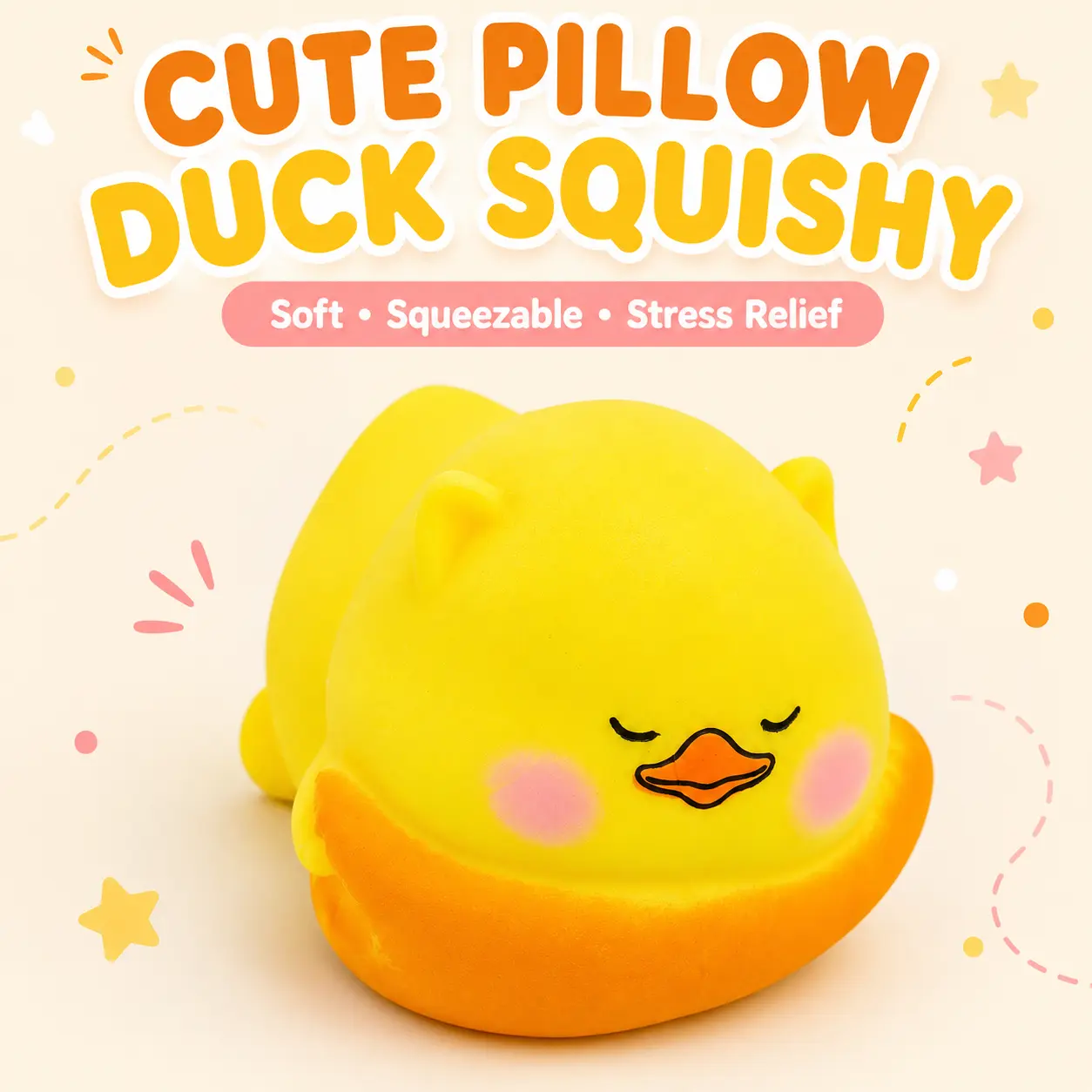 Cute Pillow Duck Squishy Toy, Shaving Cream Filled Yellow Duck Squeeze Toy, Ultra Soft Sensory Stress Relief Fidget Toy, Cute Desk Toy and Fun Gift