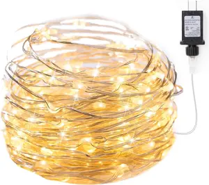New Deal - Fairy Lights Plug in, 33Ft 100 LEDs Waterproof Silver Wire Firefly Lights, Adaptor Included, Starry String Lights for Wedding Indoor Outdoor Christmas Patio Garden Decoration, Warm White