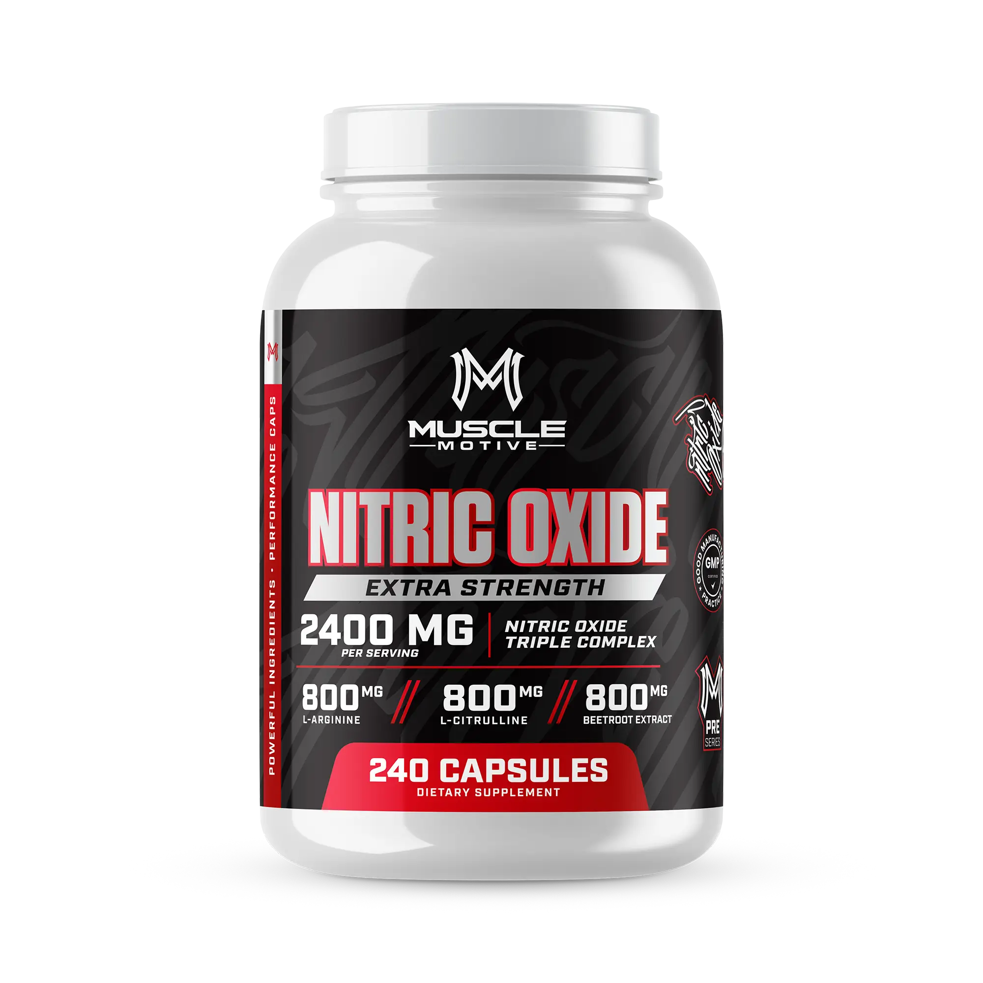 Muscle Motive Nitric Oxide Booster Supplement - Pre Workout Pump Capsules, 2400mg Triple Complex with L-Arginine, L-Citrulline, Beetroot - Big Value S