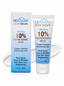 NextLeap Skincare GLOW Serum - 10% Tranexamic Acid, Niacinamide & Copper Peptides - Anti-Aging, Brightening, Anti-Wrinkle Formula - 30 mL
