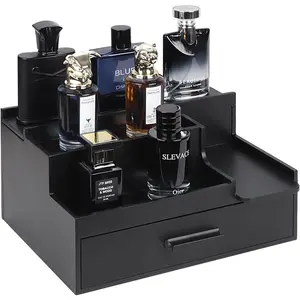 Cologne Organizer for Men, 3 Tier Perfume Stand Holder with Drawer and  Compartment, Cologne Display Shelf for Dresser,   for Man/Father, Black