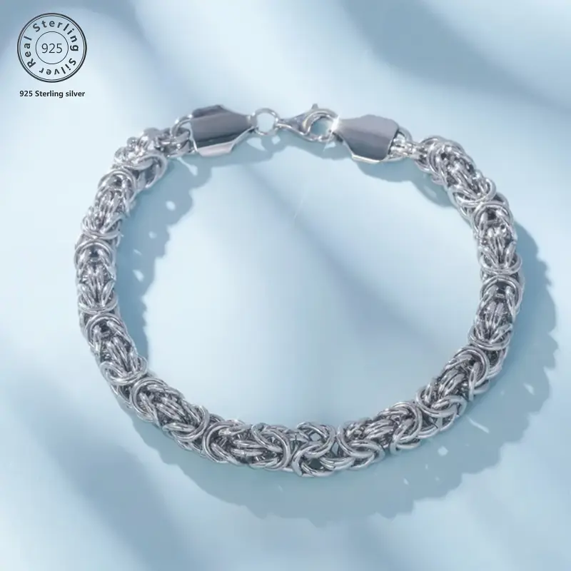 925 Silver Byzantine Bracelet for Women, Vintage Thick Hand-Connected Italian Chain, Elegant All-Season Daily Jewelry Gift, All Seasons