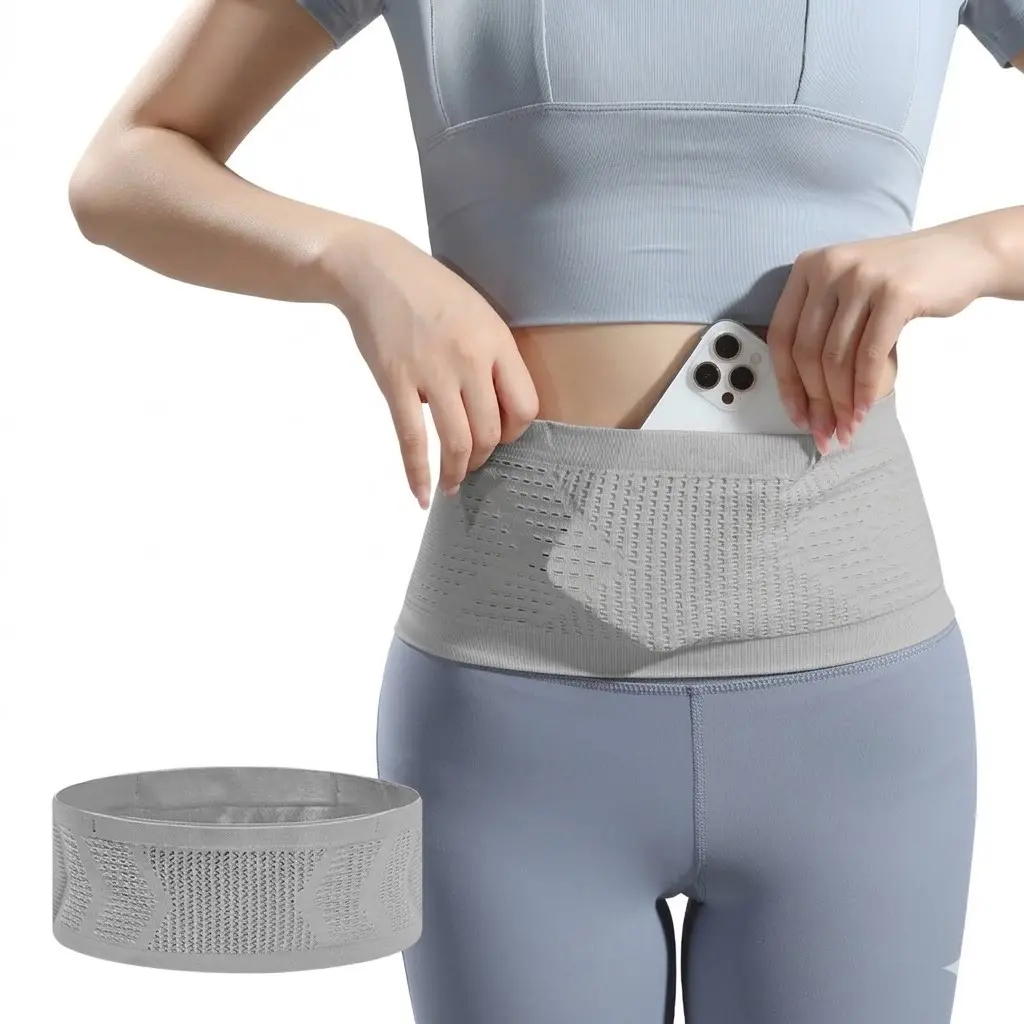 Premium Invisible High Elastic Sports Trail Running Belt with 360° Wrap-around High-Capacity Pocket, Earbud Port & Water Bottle Holder for Women Gym Workouts, Training and Outdoor Activities
