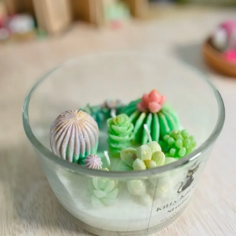 Handmade Cactus Terrarium Candle - Decorative Terrarium with Cactus and Decorative Elements - Vegan Soy Candles - Freshener & Ornaments - Decoration